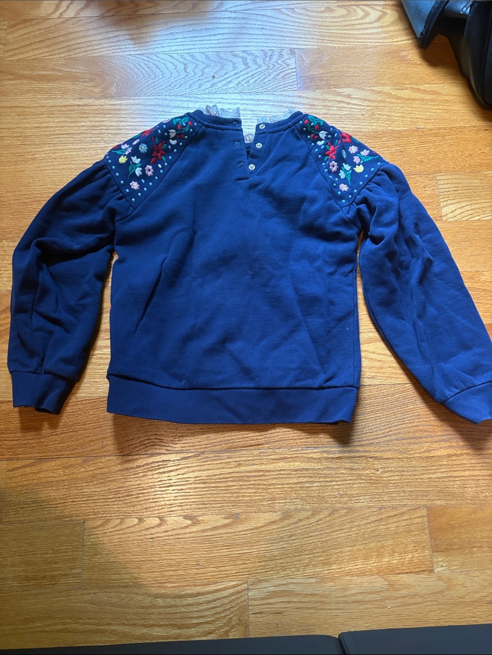 Girls Navy Embroidered Shoulder Sweatshirt